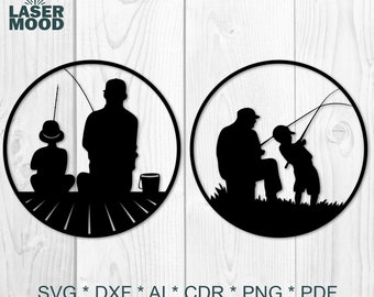 Fishing | Dad and son | SVG, DXF, CDR digital vector file for laser or plasma cutting and glowforge printing| Abstract for wall decor