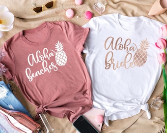 Aloha Bride Shirt, Hawaii Bachelorette Party Shirts, Aloha Beaches Shirt, Hawaii Wedding, Bridal Party Shirts, Aloha Shirt, Beach Wedding
