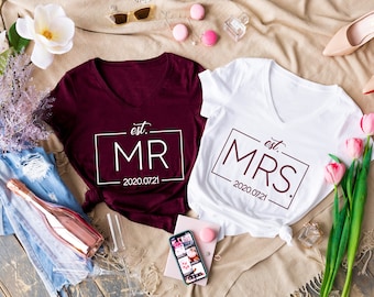 Mr. & Mrs. Established in 2021, Mr. and Mrs. Couples t-shirts, We are getting married shirt, Wedding date shirt
