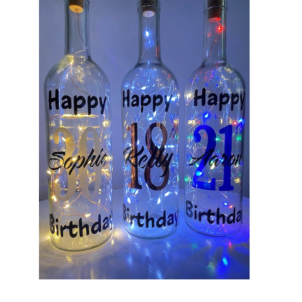 Birthday Age & Name light up wine bottles, Personalised Gift