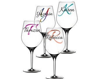 Personalised Initial Wine Glass optional Gift Box - Birthday, Teacher, Special Occasion, Sister, Niece, Mum, Nan, Dad, Brother, Nephew