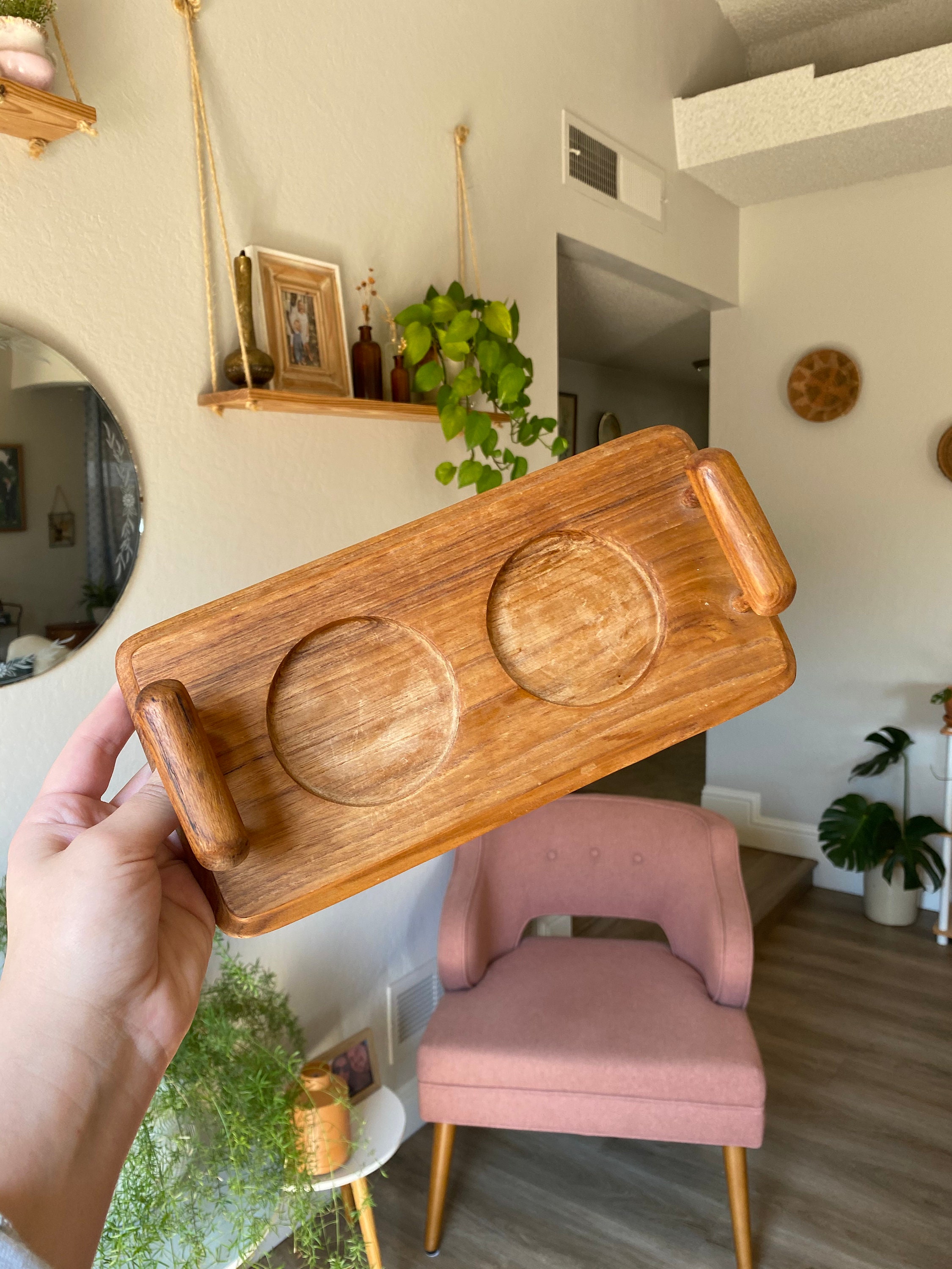 Plateau vintage en bois de support de condiment de teck Etsy