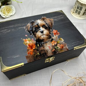 Sweet Doggy Thema Geschenkdoos, Aquarel Puppy Sieraden Doos · Kleurrijke Poot Houten Present Organizer · Handgemaakte Custom Huisdier Accessoires Doos