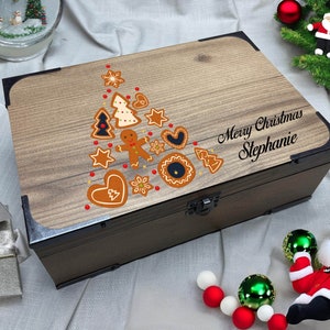Albero di pan di zenzero, regalo di Natale - Scatola di legno festiva personalizzabile - Idea regalo di Natale fatta a mano