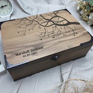 Boîte cadeau personnalisée pour mari/petit ami/garçon/enfants, idée cadeau de branches darbre masculines, boîte à souvenirs personnalisée faite à la main image 1