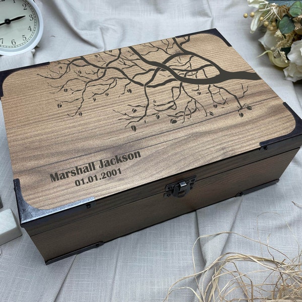 Aangepaste geschenkdoos voor man/vriend/jongen/kinderen, mannelijke boomtakken cadeau idee, gepersonaliseerde Keepsake Memory Box handgemaakt