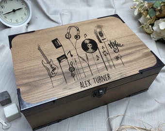 Caja de accesorios para instrumentos musicales, caja de regalo de madera, recuerdo hecho a mano personalizado para él/ella, contenedor de madera personalizado vacío, almacenamiento de madera