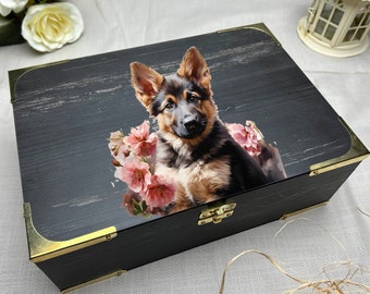 Boîte à bijoux chien aquarelle·Organisateur cadeau en bois patte colorée·Stockage maison personnalisé fait à la main·Boîte d'accessoires pour animaux de compagnie