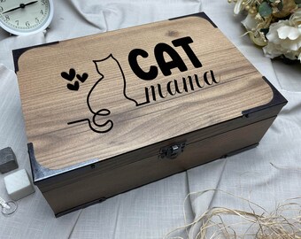 Cat Mama Wooden Gift Box Handmade Keepsake For Him/Her Present Home Decor Empty Custom Wooden Box Personalized Lovely Sweet Kitty Mother