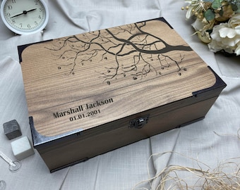 Aangepaste geschenkdoos voor man/vriend/jongen/kinderen, mannelijke boomtakken cadeau idee, gepersonaliseerde Keepsake Memory Box handgemaakt