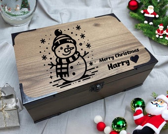 Snowman-Themed Unique Christmas Gift & Keepsake - Customizable Festive Wooden Box - Handmade Noel Gift Box