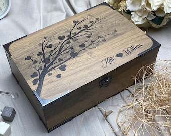 Scatola regalo in legno, ricordo personalizzato fatto a mano per lui/lei, scatola di legno personalizzata vuota per matrimonio, regalo romantico vuoto