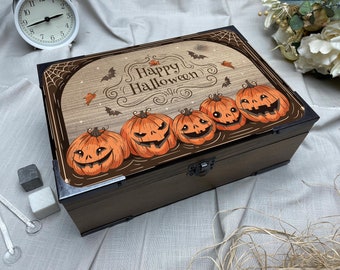 Halloween Keepsake Box - Wooden Handmade Custom Gift Box - Personalized Happy Halloween Memory Box