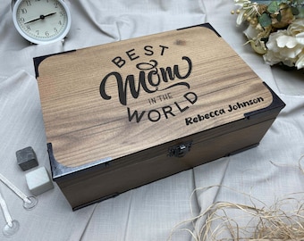 The Best Mom In The World Printed Custom Memory Keepsake Box Gift for Mother's Day - Handmade Gift For Mom Customizable Gift for Her