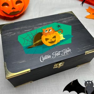 Niestandardowe pudełko na pamiątki z okazji Halloween - spersonalizowane drewniane pudełko na pamiątki dla dzieci - upiorne pudełko na prezent świąteczny na Halloweenowe dekoracje i smakołyki