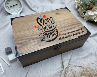 Mamá el corazón de la caja de regalo familiar para el Día de la Madre - Regalo personalizado para mamá - Recuerdo de memoria hecho a mano para mamá