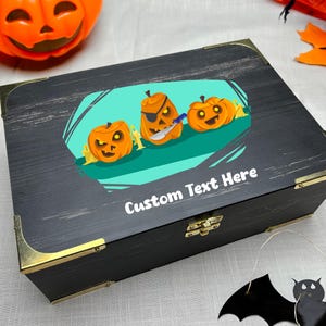 Spersonalizowane drewniane pudełko na prezent na Halloween z motywem dyni – spersonalizowane pudełko na pamiątki na Halloween na smakołyki i dekoracje