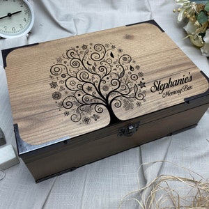Scatola dei ricordi unica - Scatola di legno fatta a mano personalizzabile - Scatola di immagazzinaggio dei ricordi dell'albero della vita - Scatola regalo per anniversari