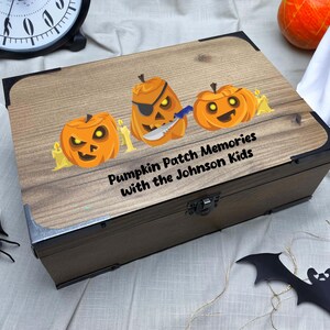 Personalizowane pudełko na pamiątki z dyni | Niestandardowe drewniane pudełko na prezent na Halloween dla dzieci