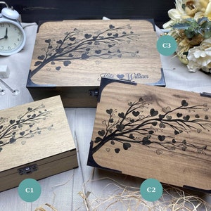 Caja de regalo de madera, recuerdo personalizado hecho a mano para él/ella, caja de madera personalizada vacía de boda, regalo romántico en blanco imagen 2