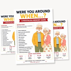 Nostalgia Game Printable | Were You Around When Memory Checklist for Seniors