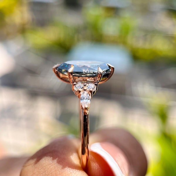 2.5 CT Grey Dutch Marquise Cut Moissanite Ring 14K Rose Gold Three Stone Diamond Engagement Ring For Women Anniversary Ring Diamond Ring