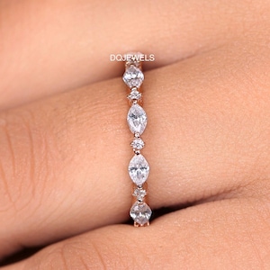 Marquise Cut Moissanite eternity Band, 14K Rose gold Moissanite Half Eternity Band ring, engagement ring, stackable matching band, eternity