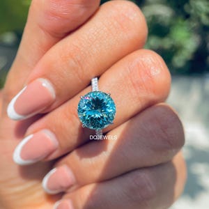 Engagement Ring 4 CT Portuguese cut Blue Green Moissanite Anniversary Ring For Women 14K White Gold  Hidden Halo Solitaire Diamond Ring gift
