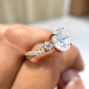 3 CT Portuguese Cut Moissanite Engagement Ring For Women Three Stone Diamond Ring 14K Rose Gold Anniversary Ring Wedding Ring Gift For Her