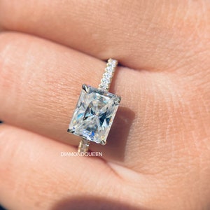 East West Radiant Cut Moissanite Solitaire Engagement Ring, 14K Yellow Gold Radiant Diamond Ring, Anniversary Ring For Women Wedding Ring