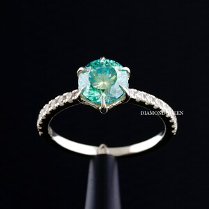2.00 CT Portuguese cut moissanite engagement ring, Cyan blue moissanite engagement ring, Solitaire Ring, White gold wedding ring, ring