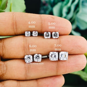 Moissanite stud Earrings, Asscher Cut Diamond Earrings, 14K white Gold Earrings Push Back, Screw Back Earring For Women, Moissanite Earring