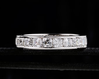 Asscher Cut Moissanite Diamond Eternity Band, channel set stacking Ring For Women, Asscher cut Wedding Band, Anniversary Ring, Matching band