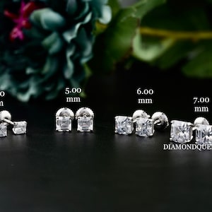 Moissanite stud Earrings, Asscher Cut Diamond Earrings, 14K white Gold Earrings Push Back, Screw Back Earring For Women, Moissanite Earring