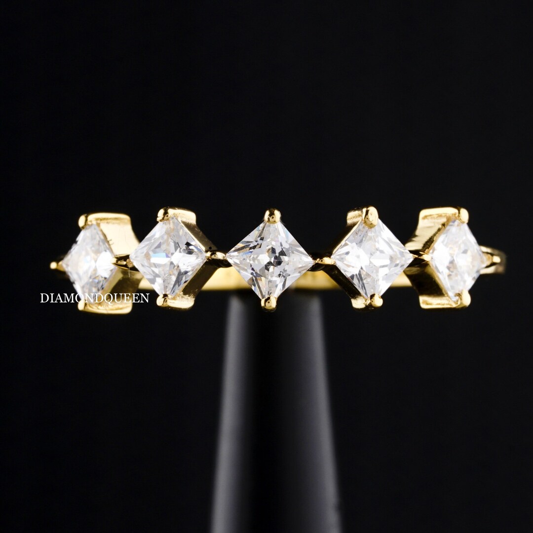 Princess Cut Eternity Band, 14K Gold Half Wedding Band, Colourless ...