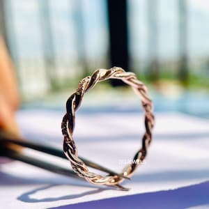 14K Rose Gold Twisted Moissanite Wedding band Infinity Sustainable Jewelry Petite Twist Ring Minumalist matching band Ring For women love