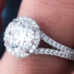 2.0 CT Round Brilliant Cut Moissanite Engagement Ring, 14K White Gold Diamond Halo Ring For Women Anniversary Ring Gift For Her Love Ring