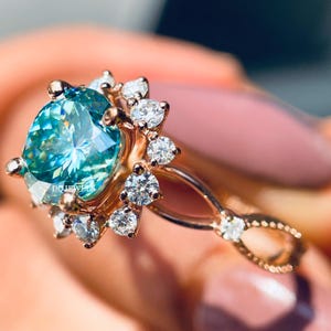 2 CT Portuguese cut moissanite engagement ring 14K Rose Gold Vintage Art Deco Ring Halo Ring Anniversary Ring Flower Ring Antique Ring Gift