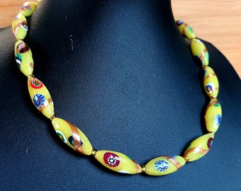 Vintage millefiori necklace\glass milleriori\vintage\multicolor\murano millefiori necklace\murano beads\venetian beads\millefiori necklace