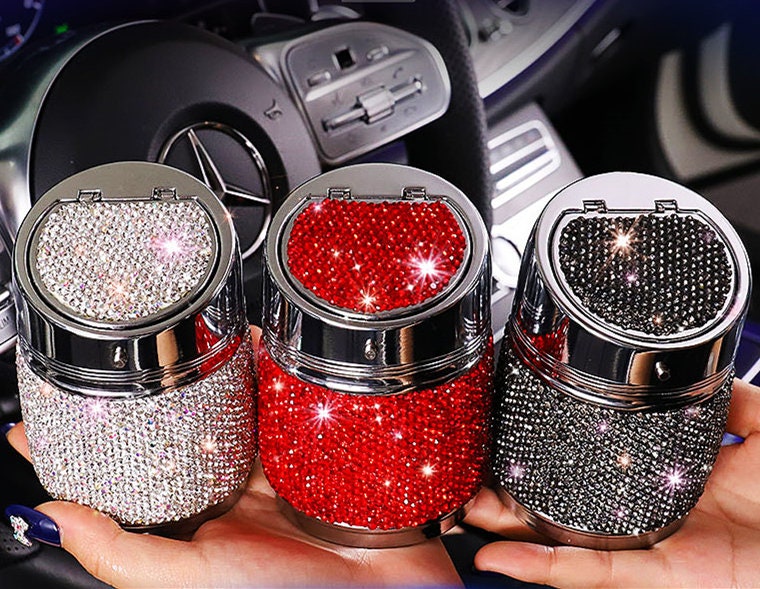 Bling Rhinestone Portable Car Ashtray Cup with Cigarette Holder