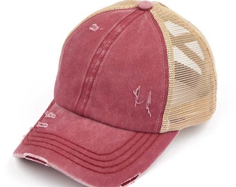 Femmes Criss Cross Queue de Cheval Casquette De Baseball En Détresse En Désordre Chignon Haut Ponycap Vintage Unconstructed Papa Chapeau Femmes Criss Cross Queue de Cheval Casquette De Baseball En Détresse En Désordre Chignon Haut Ponycap Vintage Unconstructed Papa Chapeau