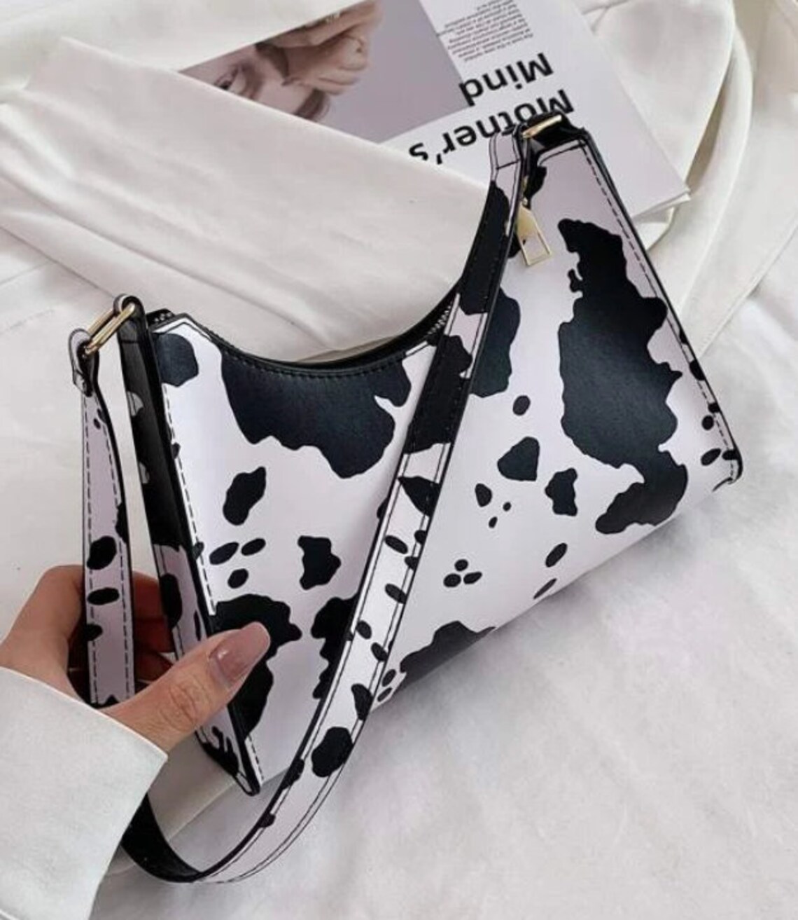 Cow Print Baguette Bag Cow Print Shoulder Bag Etsy