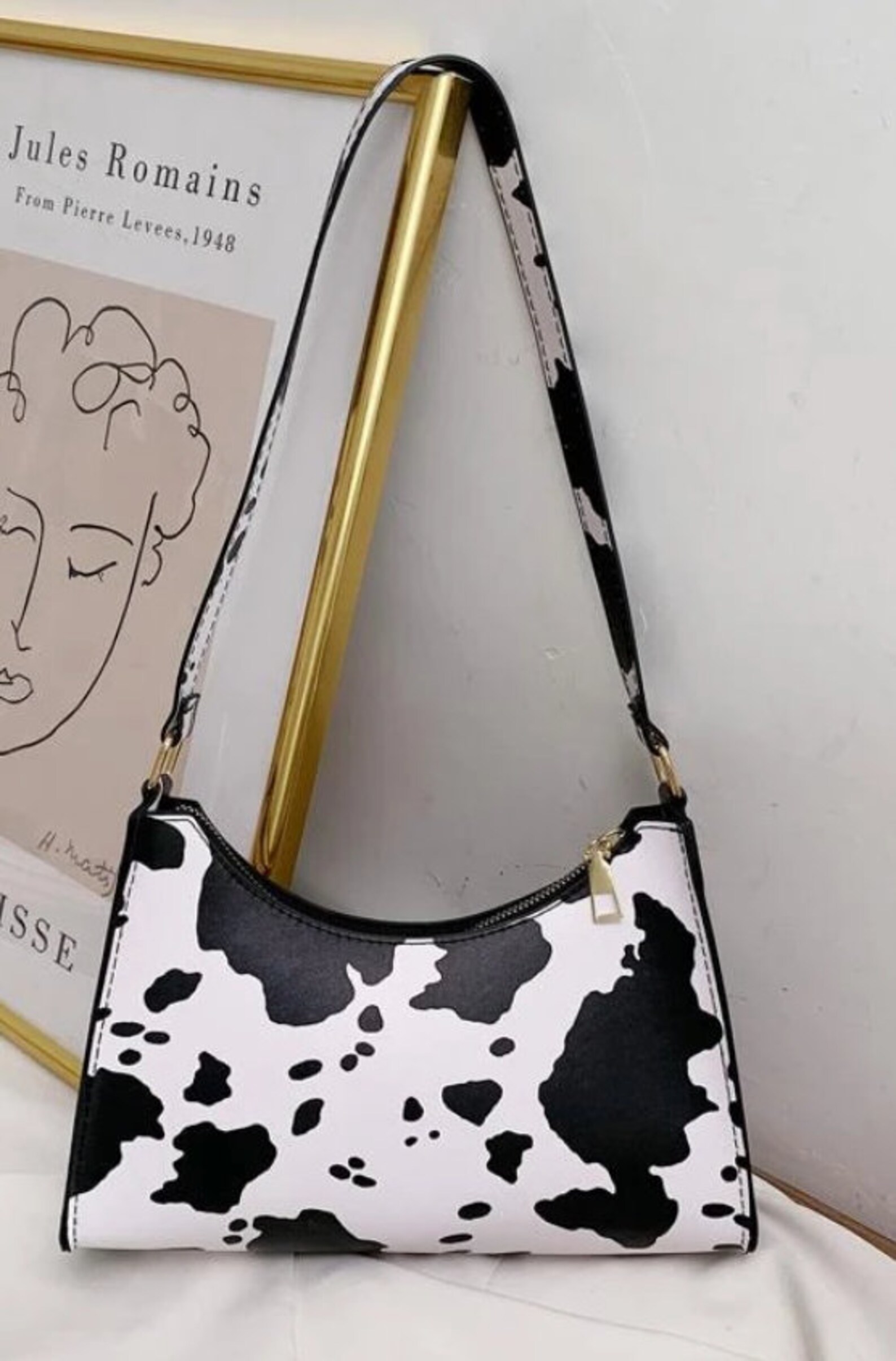 Cow Print Baguette Bag Cow Print Shoulder Bag Etsy