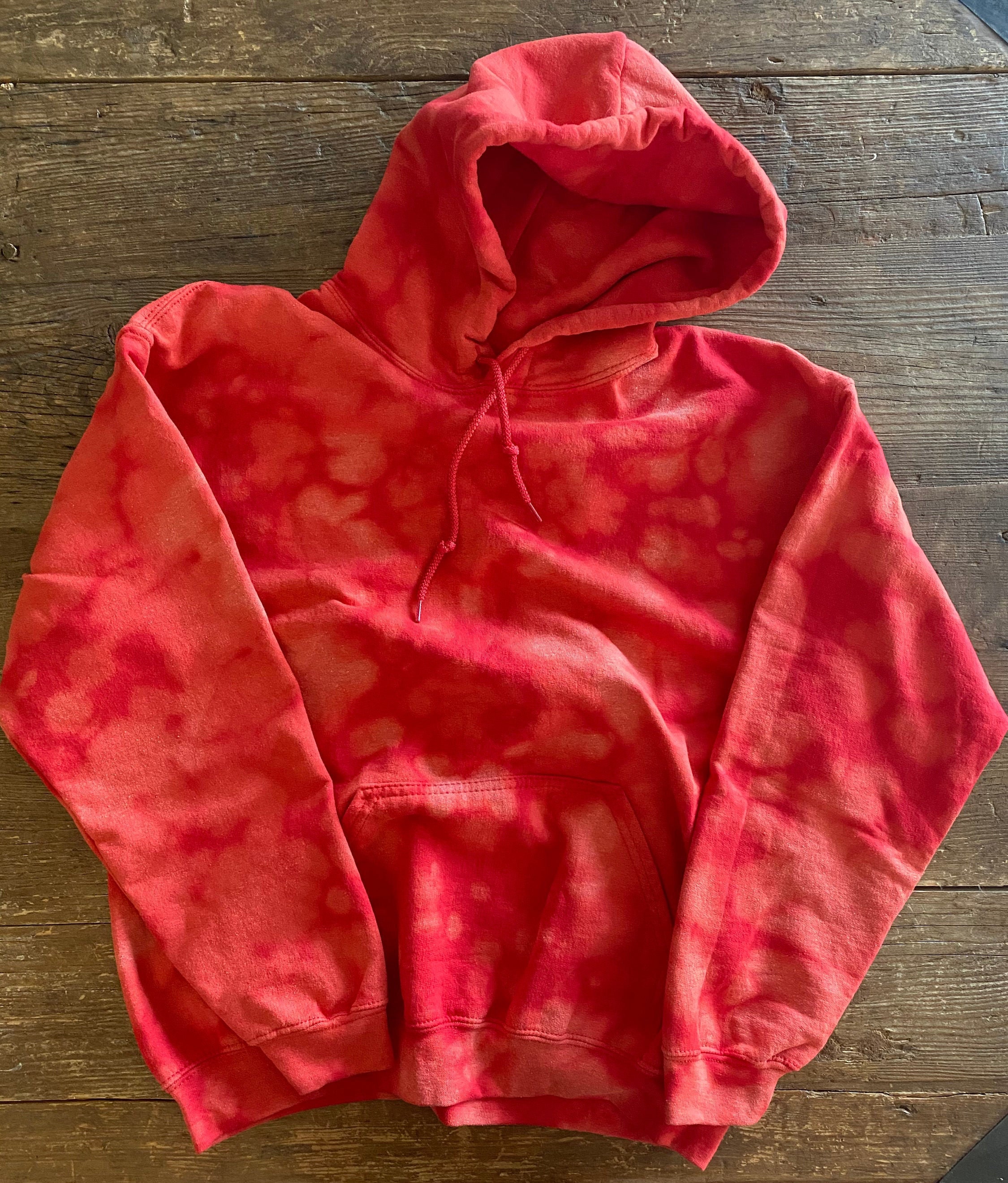 red bleach dye sweatshirt