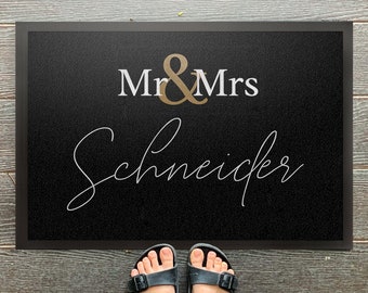 Fußmatte  Mr & Mrs Gold II Hochzeit, mit Familienname