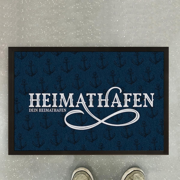 Individuele deurmat deurmatfamilie "Heimathafen" met stadsnaam, antislipmat, binnen/buiten, 60 x 40 m cm