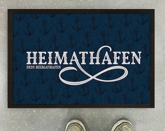 Individual doormat door scraper family "Heimathafen" with city name, anti-slip mat, indoor/outdoor, 60 x 40 m cm