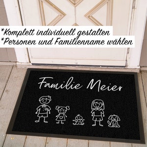 Fußmatte Strichmännchen personalisiert mit Namen und Personen Bild 3