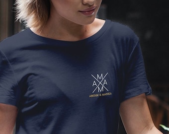 T-Shirt Mama Cross marine, personnalisé avec nom