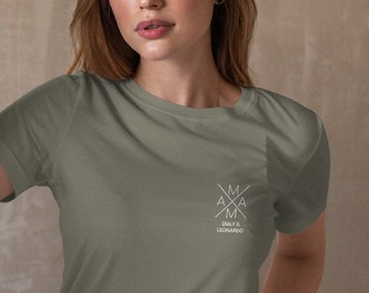 Mama Kreuz T-Shirt khaki, personalisiert mit Namen